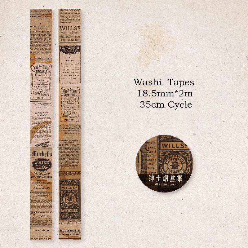 Journamm 18.5mm*2m Retro Washi Tapes for Junk Journal DIY Scrapbooking Creative Stationery Decor Diary Marking Adhesive Tapes