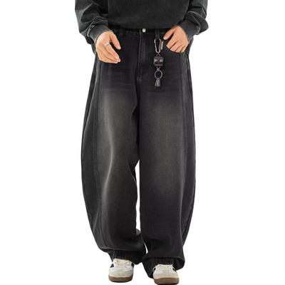WUXZHI Denim Loose Baggy Street Straight Sarouel Oversized American Plus Fashionable Men's Wide-Leg Pants, Fit, Jeans, Black, Style, Fit, Pants,