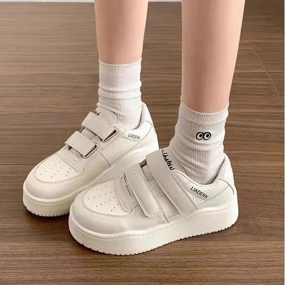 Ma Sichun Same Thick Baseplate Shoes Autumn New Velcro Little White Shoes Women's Smiley Face Versatile Casual Shoes