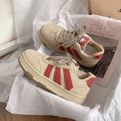 Fleece Board Shoes Women's Popular Autumn and Winter Student Casual Sports Shoes Versatile Platform White Shoes German Training Shoes