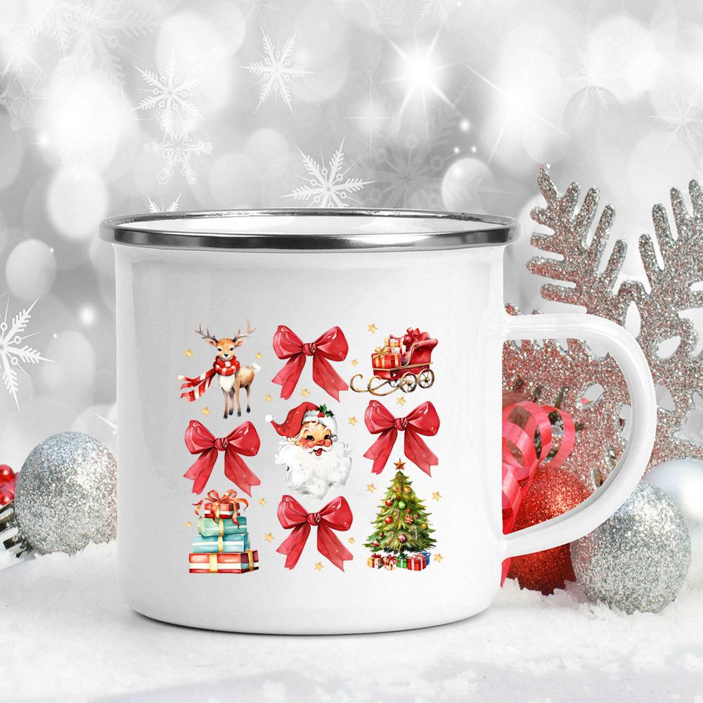 Christmas Bow Pattern Printed Hot Chocolate Mug Juice Mugs Christmas Party Drink Tea Wine Beer Cups Xmas Holiday Gift