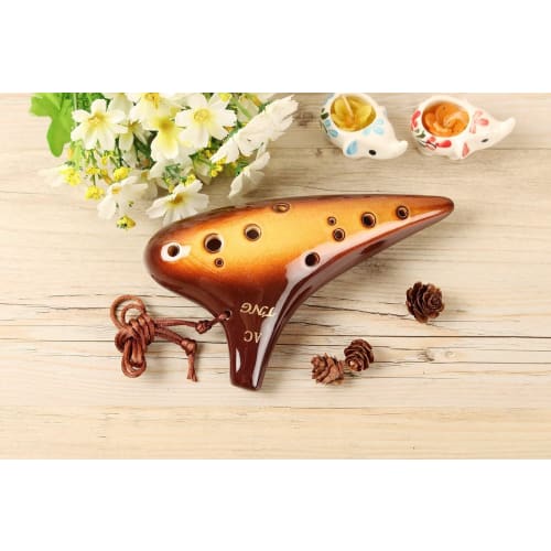 TNG Ocarina, Single 12-Hole Alto Ocarina with Yellow Kiln Glaze, Premium C Key (AC) (Includes Fingering Chart), Perfect for Wind Instruments, Glazed F