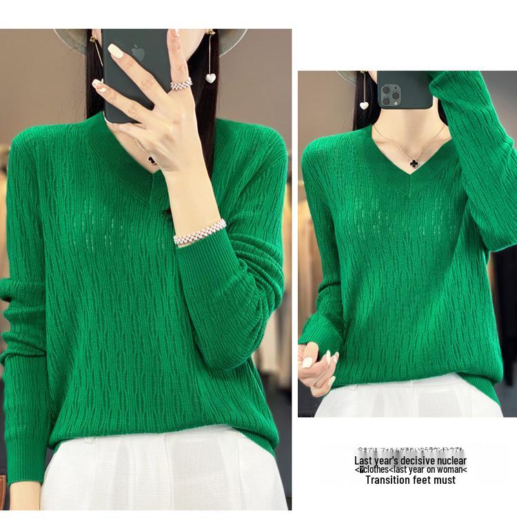 Summer 2025 Women's Plus Size V-Neck Long Sleeve Hollow Out Knit Sweater Cardigan Blouse