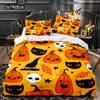 Halloween King Queen Duvet Cover Kawaii Cartoon Skull Bedding Set Kids Boys Orange Pumpkin Skeleton 2/3pcs Polyester Quilt Cover