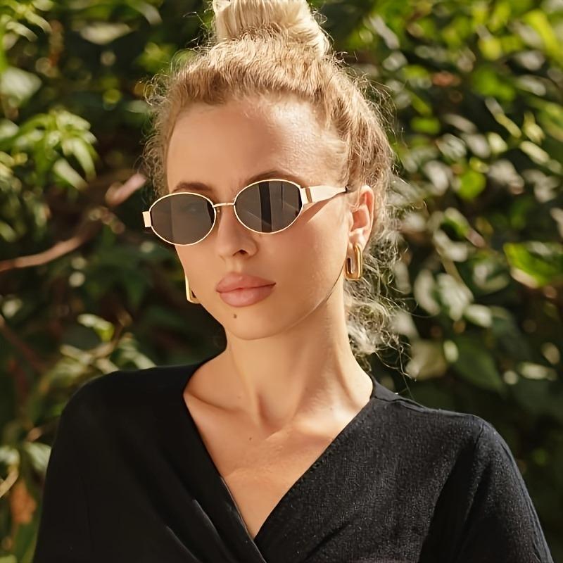 Women's Retro Oval Golden-Tone  Stylish Decorative Eyewear for Casual Formal Outfits