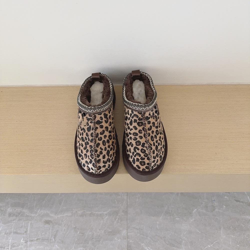Women's Leopard Print Snow Boots - Ethnic Style, Slip-On, Thick Sole, Large Size