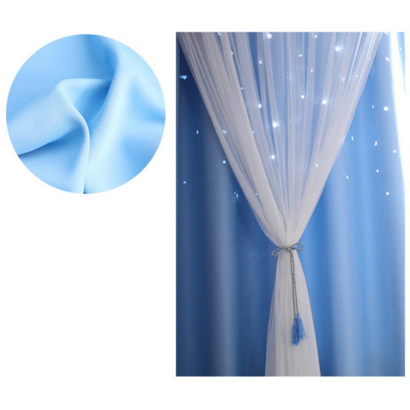 100*200cm Romance Double-Deck Cloth & Blackout Floor-standing Curtain Star Hollow Curtain Drape 2pcs