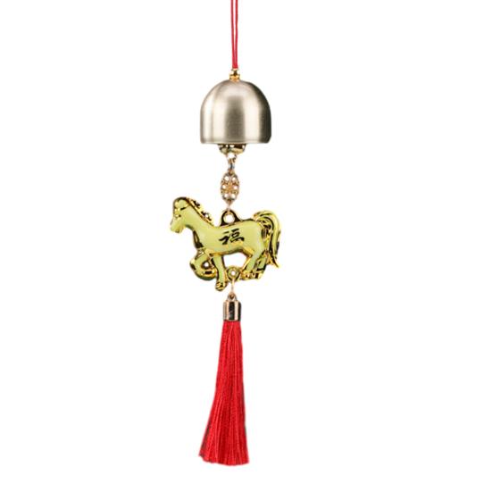Chinese New Year Horse Pendant 2026 Feng Shui Zodiac Animal Charm Hanging Tassel Ornament with Bell for Fortune Wealth Success Home Shop Door Window