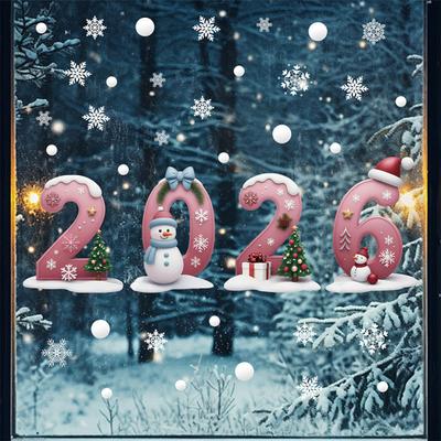 Adhesivos Navideños para Ventana 2026 Copo de Nieve Hielo DIY Pegatinas de Doble Cara Adorables Muñecos de Nieve Árboles Adhesión Electrostática Decoración Hogar Oficina