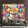 2D Happy Birthday Backdrop Colorful Cake Balloon Photography Background