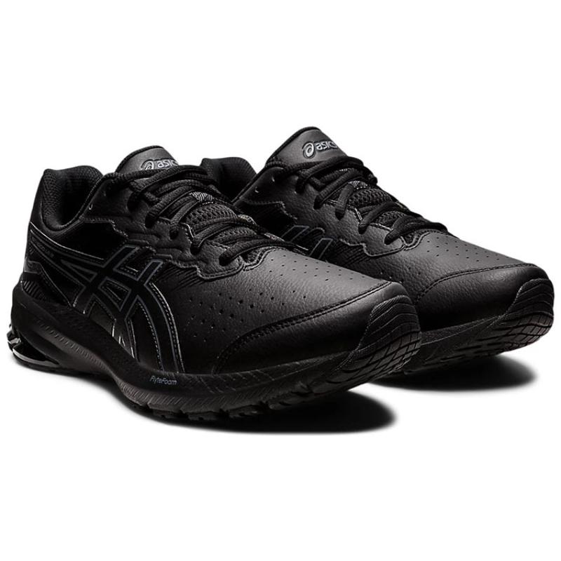 ASICS GT 1000 Leather 2 Abrasion Resistant Low top Training Sprint Running Shoes Men's Black 2E Width Sneakers 1131A059-001