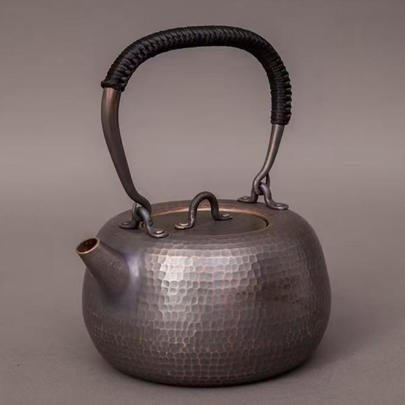 Vintage Thickened Copper Kettle,Handcrafted Hammer Texture Weave With lid Handheld1.5 L Coffee Pot,Heat Resistant Filter Tea Pot
