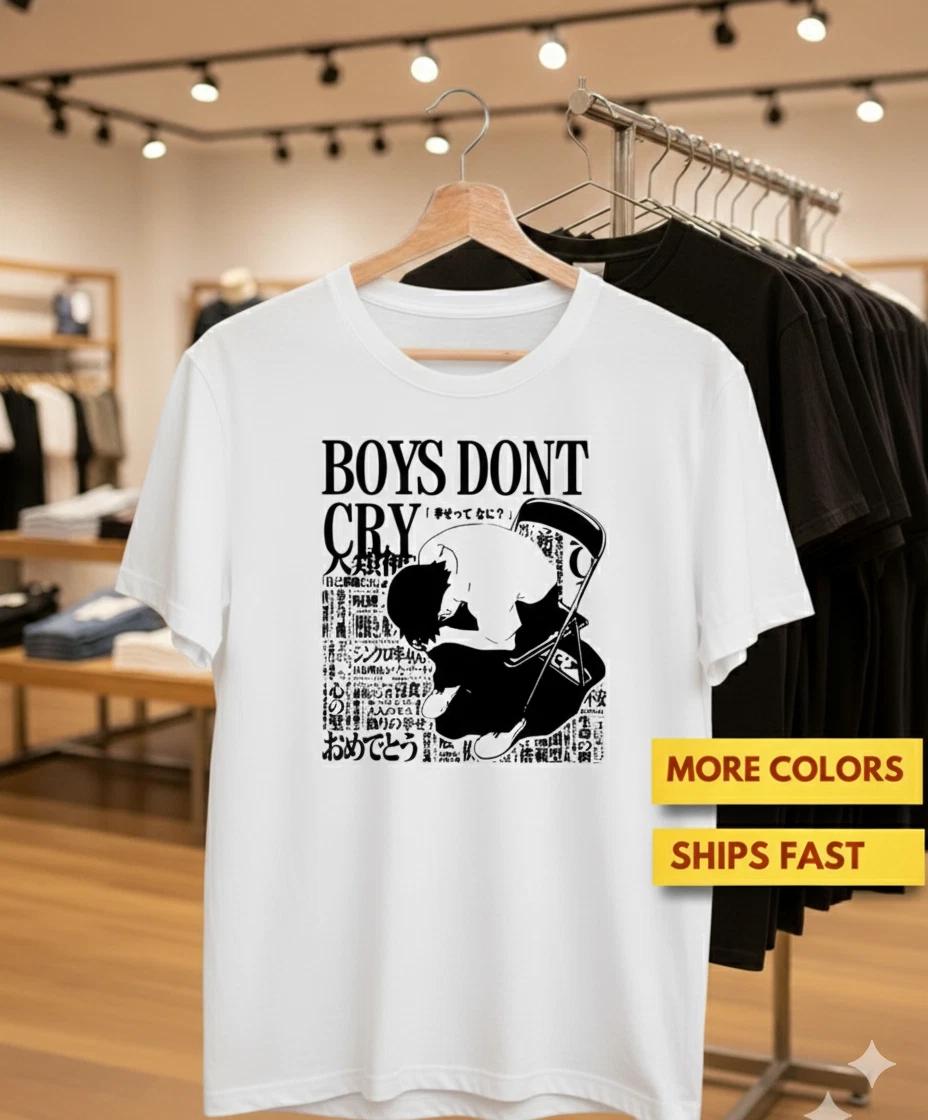

Boys Dont Cry T-Shirt White Anime Japanese Text Sad Aesthetic Unisex Tee - T823 L