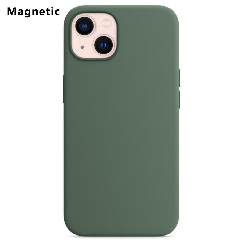 

For iPhone 13 Compatible with MagSafe Liquid Silicone Phone Back Cover (No Logo) Midnight Green