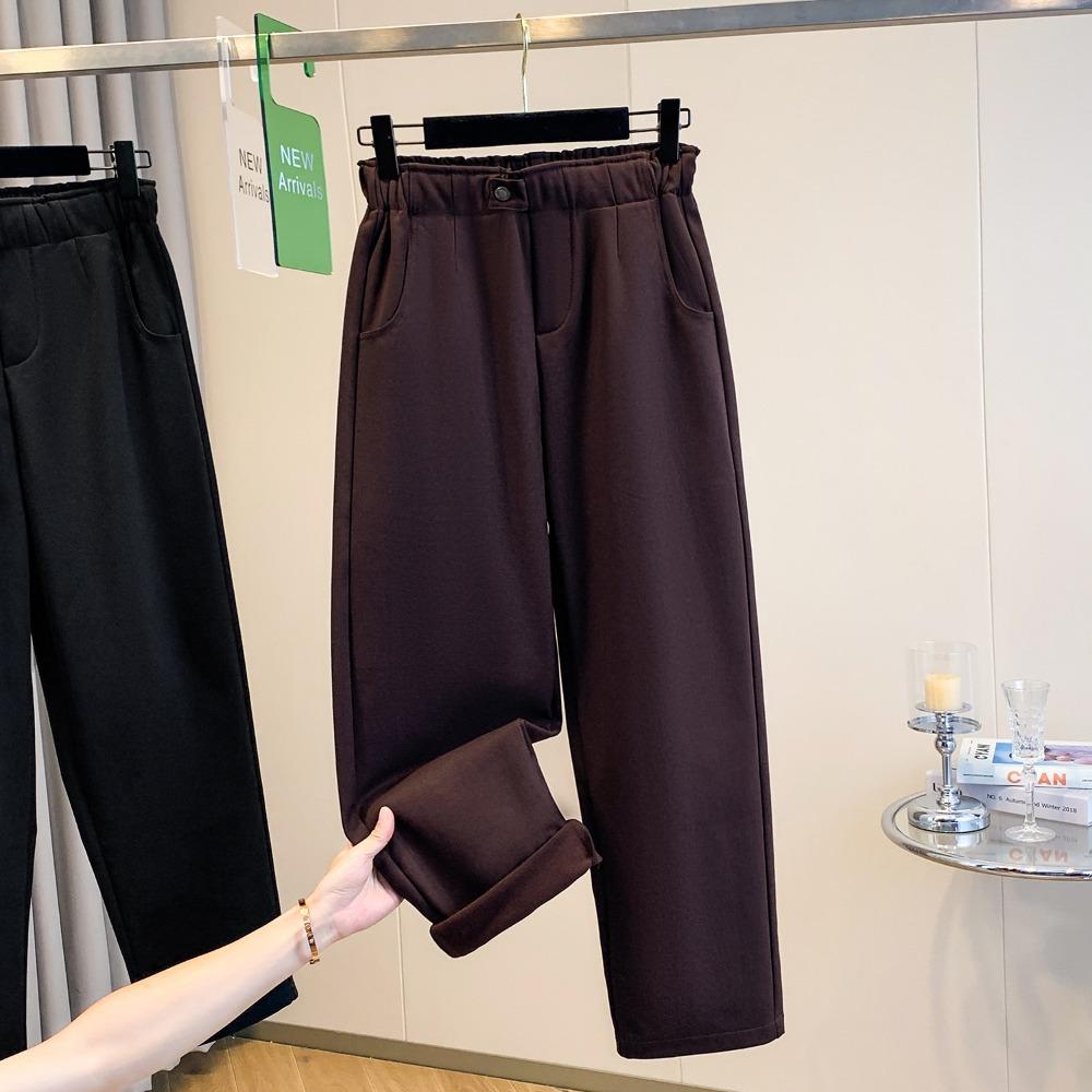 

DIMANAF 2025 Осень Зима Женские Брюки Большого Размера Толстый Флис Повседневные Женские Длинные Брюки Оверсайз Свободные Штаны 5XL коричневый