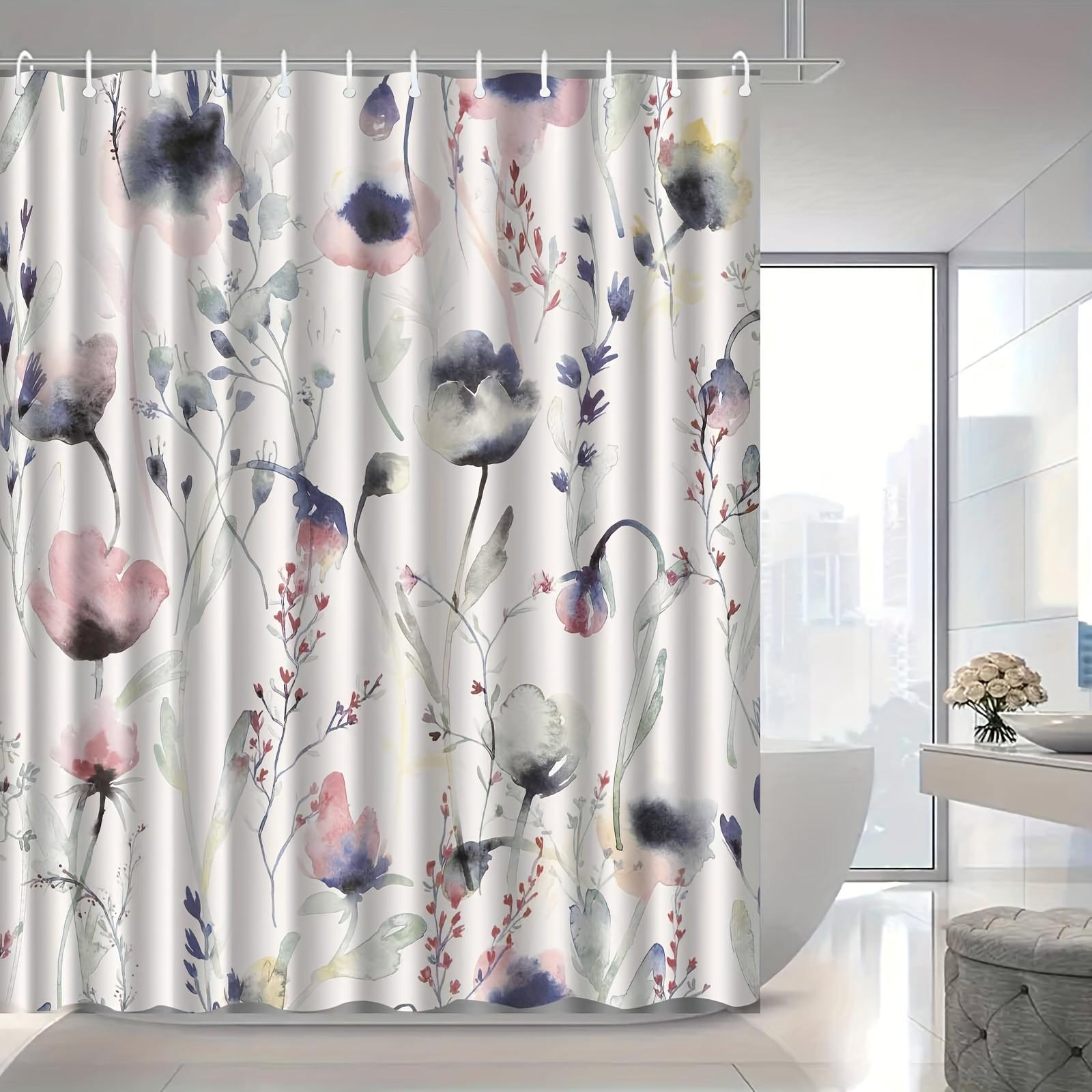 

Elegant Floral Shower Curtain, High-End & Anti-Fog, Vibrant Pink/Blue/Purple/Green Flowers, Hooks Included, Bath Decor W60H190(CM)-1 Pcs