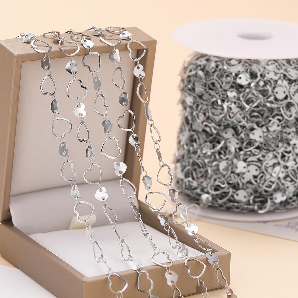 1m Stainless Steel Double Hole Peach Heart Hollow Love Shaped Link Chains for DIY Necklace Bracelet Choker Jewelry Making Chain