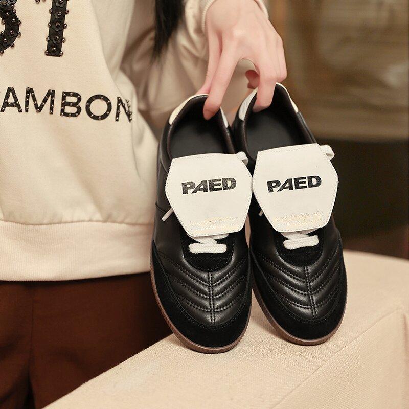 Leather retro German training shoes women's 2025 spring and summer new versatile niche flip casual sports shoes flat Forrest Gump shoes