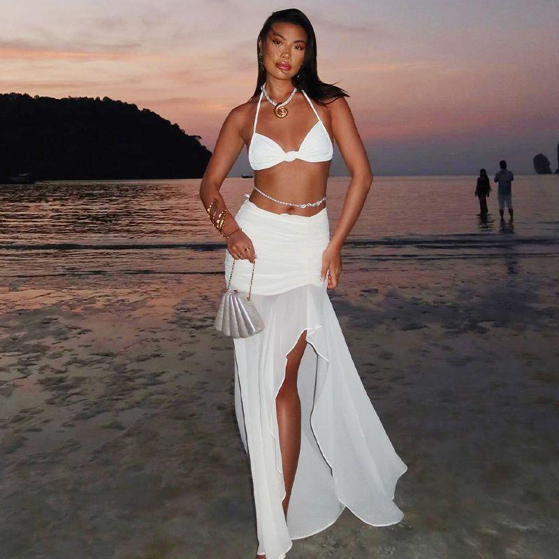 Island Vacation Style Two-piece Set Bikini Halter Spaghetti Straps