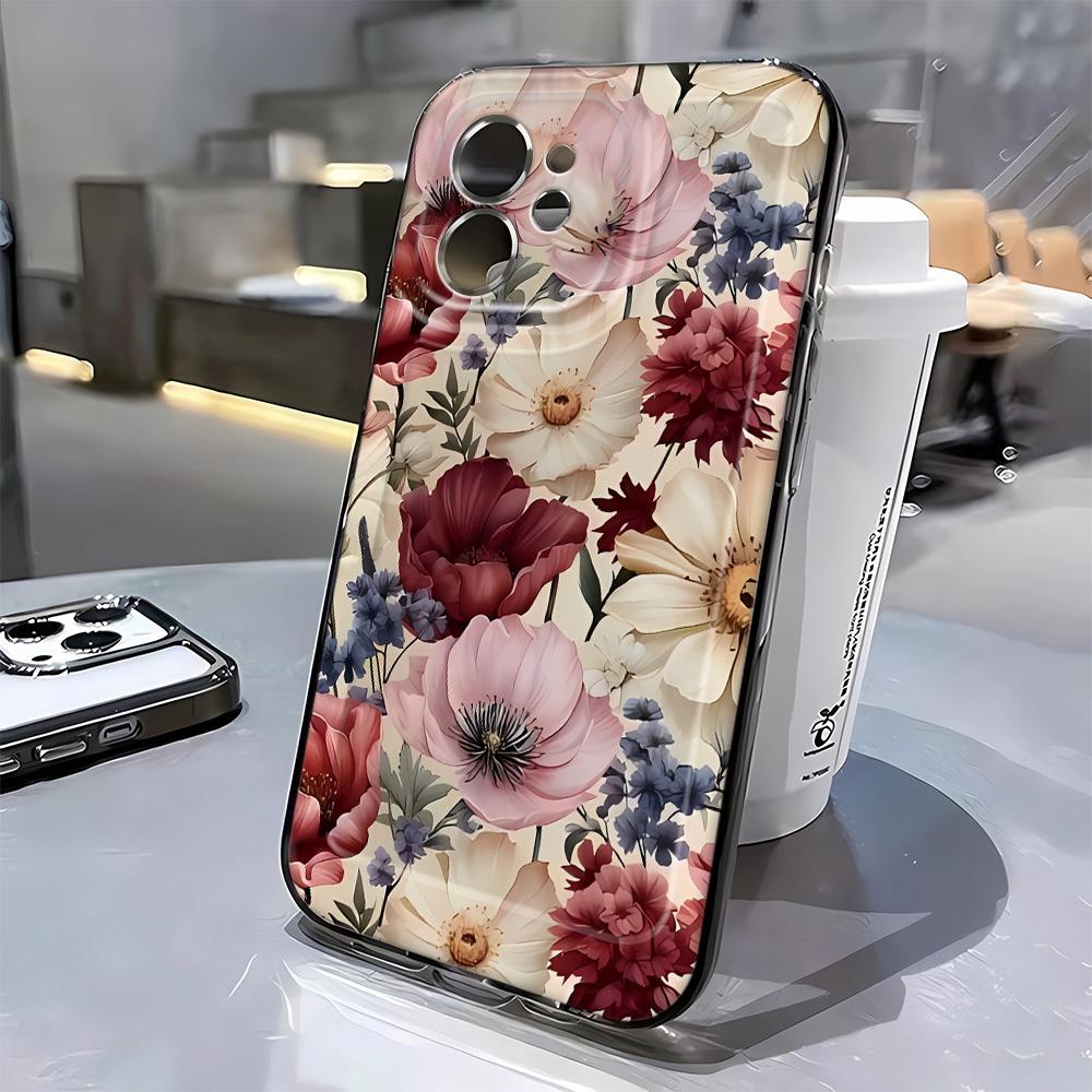 Colorful Flowers For iPhone 16 15 14 11 12 13 Pro Max XS XR 8 7 Plus Transparent Case Cover 16E