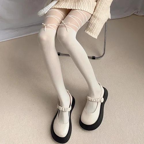 Lolita Style Girs Tights Ultra-Thin Nylon Sexy Pantyhose Sweet Girls Jk Japanese Kawaii Cute Bandage Bow Thigh High Stockings