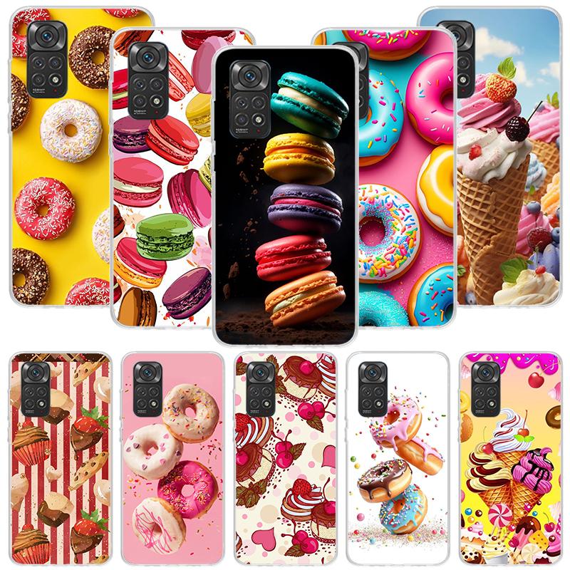 Macaron Ice Cream Cake Doughnut Phone Case For Xiaomi Redmi Note 13 14 15 Pro Plus 12S 12 14S 11S 11E 10 10S 11 11T 5G 4G Cover