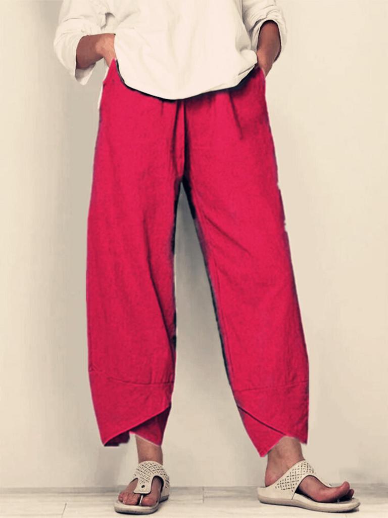 Women's Cotton And Linen Pants Elastic Trousers Casual Pants