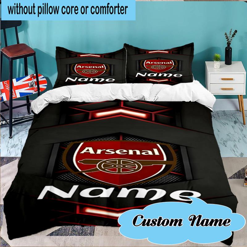 Custom Name Arse-nal Football Crest Bedding Set 3pcs, Bedding Set Including 1pc Duvet Cover And 2pcs Pillowcases for Bedroom, Dormitory Gift