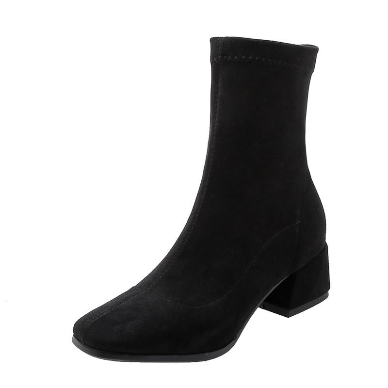 Modă Pantofi Noi pentru Femei Tocuri Înalte Slip Cizme Glezna Iarnă Șosete Stretch Botine Elegante cu Toc Înalt Pătrat Pantofi Femei Mărimi Mari 32-43