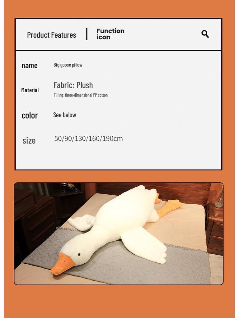 Large White Goose Plush Pillow - Stuffed Toy & Hugging Doll