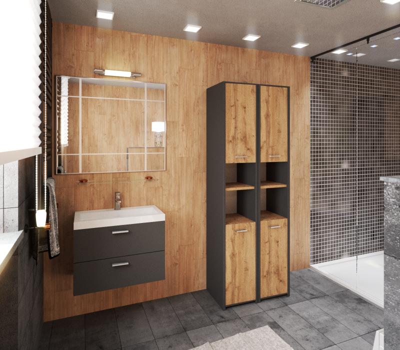 Floor-standing Bathroom Cabinet Gray Oak Wotan 30 CM Loft Bathroom Column