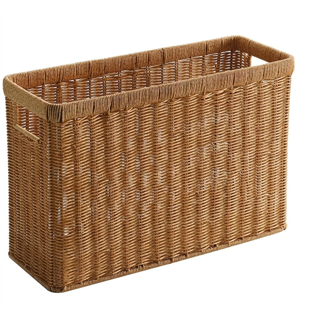 Narrow Wicker Basket Home Office Organizer, HandWoven PE Rattan Beside Sofa Storage, Apartment