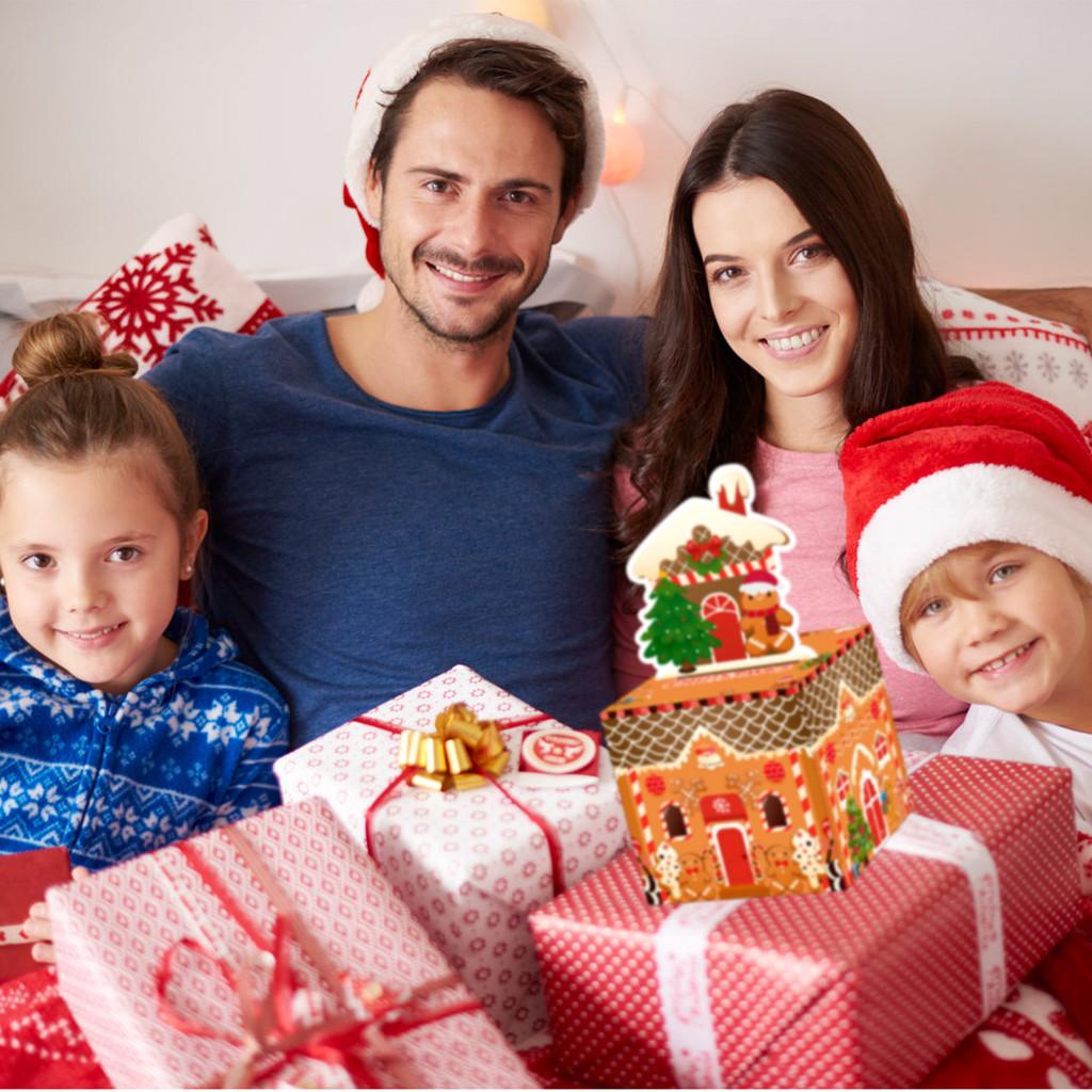 Decor Christmas Gingerbread Man House Pattern Gift Box With Material Paper