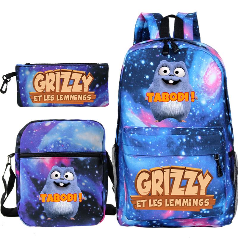 Printed primary and secondary school students backpack shoulder bag pencil bag three-piece combination