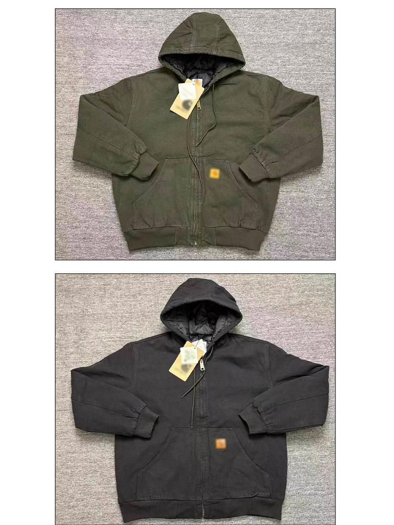 2025 Retro Classic Washed Distressed Cotton Jacket - Spring/Autumn Hooded Padded Top.