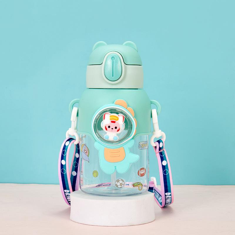 

Portable Plastic Cartoon Straw Cup Animal Water Bottle Large Capacity Gift Kids зелений