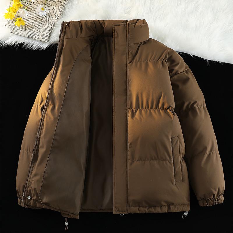 Herren Winter Daunen-Baumwolljacke im koreanischen Stil - Stehkragen, einfarbig, vielseitig, lockere Passform, Partnermantel
