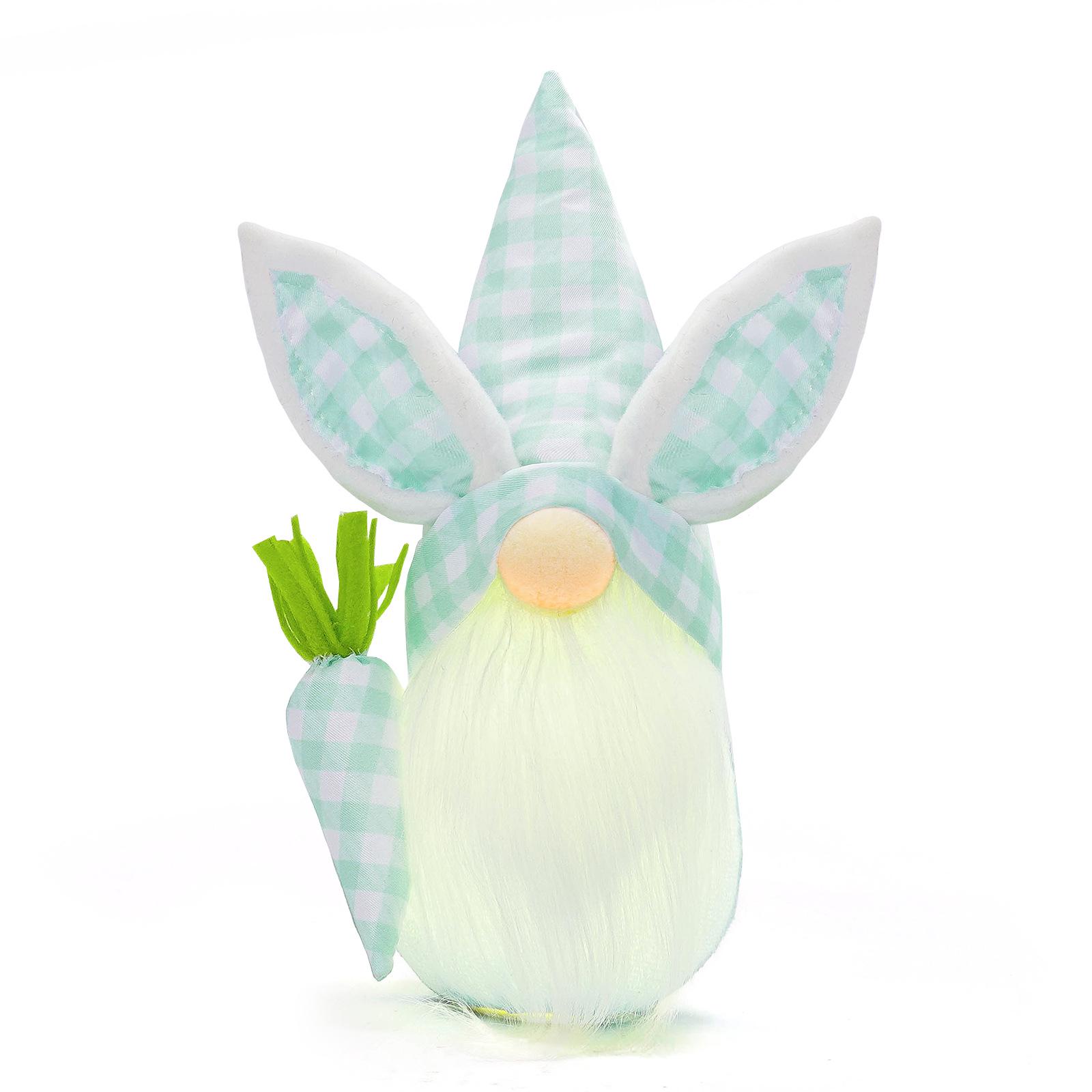Luminous Easter Bunny Gnome Doll Ornament - Cute Festival Decoration зелёный