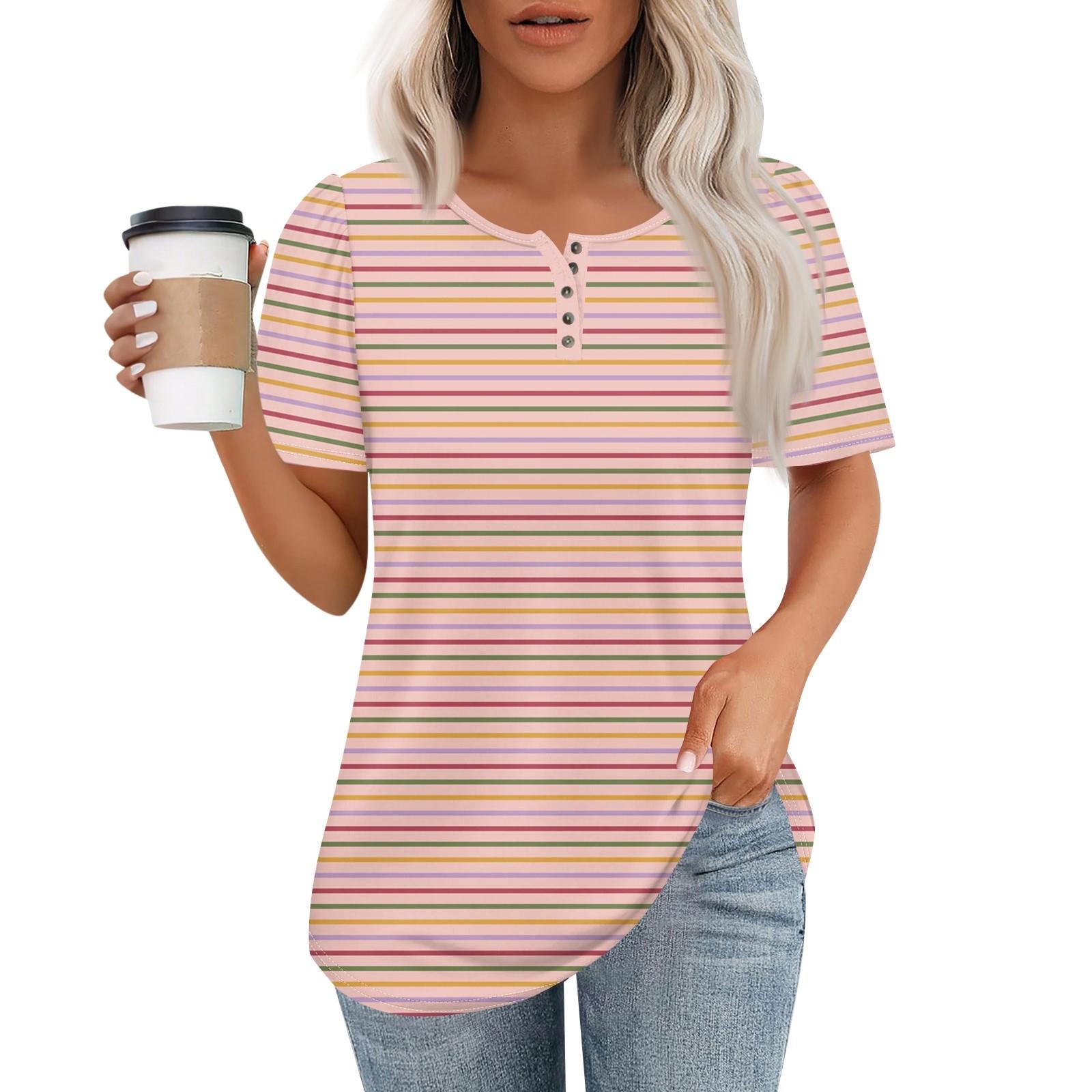 

Жіночий модний повсякденний пуловер з принтом на ґудзиках і круглим вирізом XL рожевий