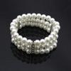 Fashion 3 Rows Faux Pearl Rhinestone Decor Elastic Stretchy Bangle Bracelet
