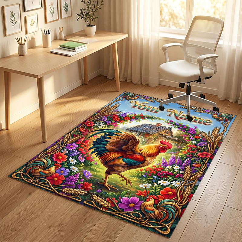 Floral Garden Theme Crystal Velvet Rug Personalized Custom Name Text Soft Floor Mat Home Decor