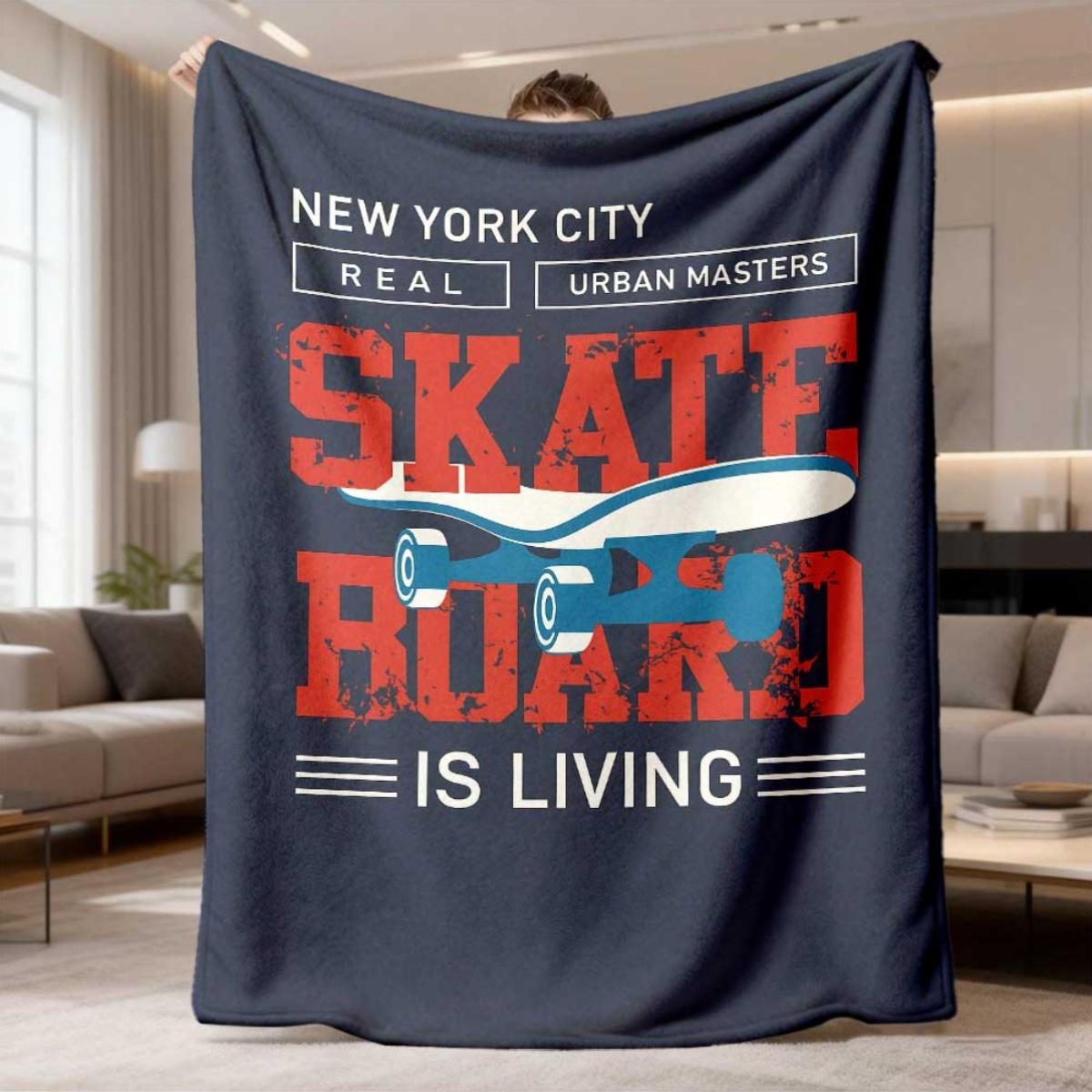 New York City Skater Board Blanket Throw Cozy Gift for Men Women Urban Lifestyle Photography Indoor Decor 75X95CM