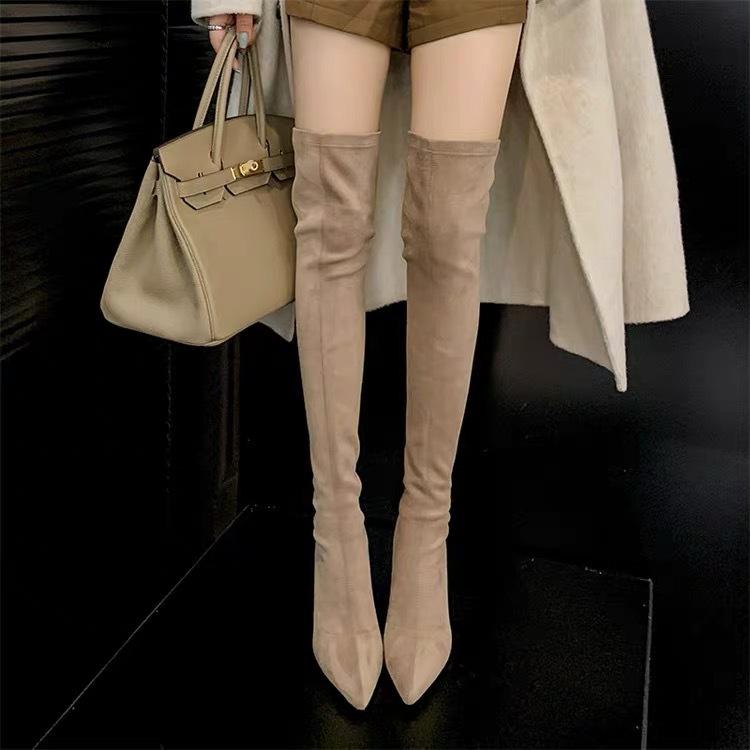 Knee over long boots for women in autumn and winter 2026 new style pointed high tube slim heels high heels elastic slim boots