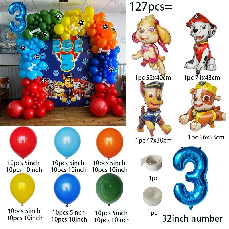 127 Stück Cartoon Paw Patrol Thema Luftballons Zahlenballon Kinder Geburtstagsfeier Dekoration Baby Geschenk Feier Chase Skye Ballons