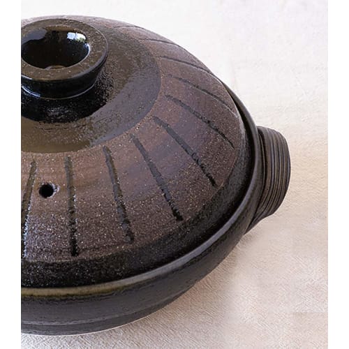 Saji Pottery Banko Ware Three-in-One Healthy Earthenware Pot (with Inner Lid and Slatted Base), Sabicha Tokusa (Ruby Tea Tokusa) Color, Made in Japan,