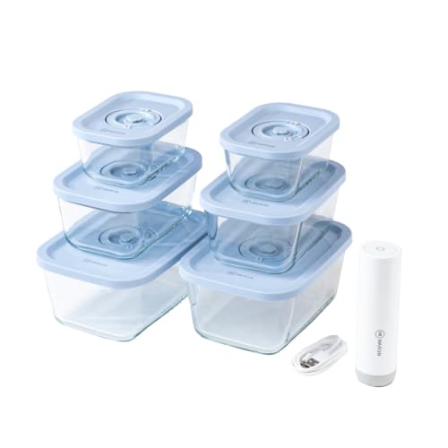 [MR MARUN Official] Vacuum Storage Container Set C | 7-Piece Set (2 S, 2 M, 2 L + Automatic Vacuum Pump) | Family-Friendly Airtight Containers | Perfe
