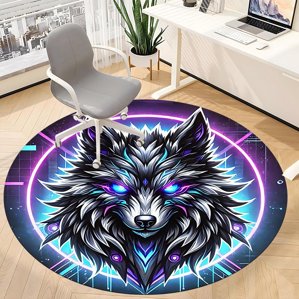 1pc Wolf Head Neon Art Chair Carpet for Office Non-Slip, Machine Washable Rug for Office, Room - Holiday Decor, Machine Made yy251016080