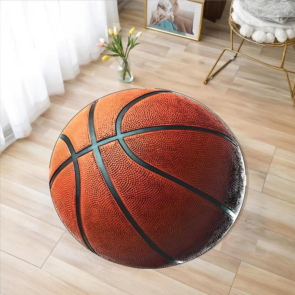 Basketball Ball Teppichdruck Runder Teppich Schlafzimmerteppich Wohnzimmer Rutschfeste Bodenmatte Sofatischteppiche für Heimdekoration Mädchenzimmerteppich