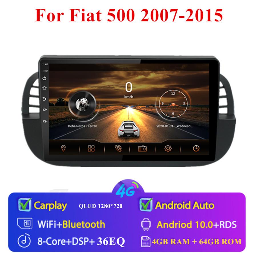 9" Android 10 Car Stereo Radio GPS Navigation 4+64G WiFi For Fiat 500 2007-2015