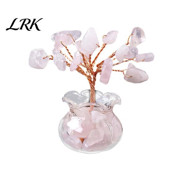 Faux Gemstone Tree Decor Crystal Money Figurine, Handmade Healing Natural Stone Wealth Statue, Handcrafted Ornament for Home Office Table Feng розовый
